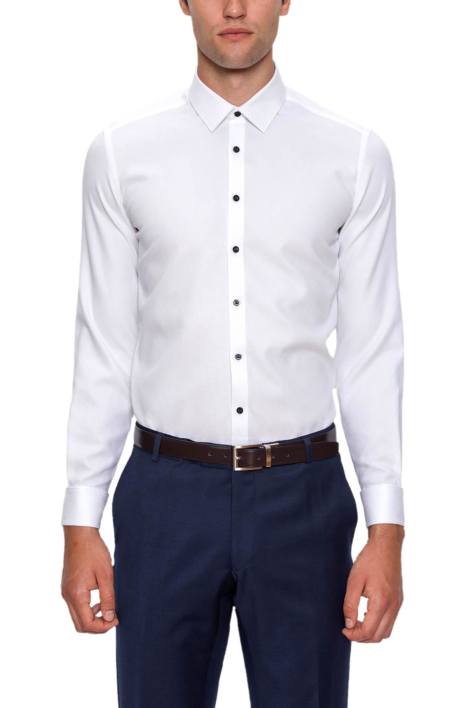 GIBSON SLIM FIT ARCHIE FRENCH CUFF CONTRAST BUTTON WHITE SHIRT ...