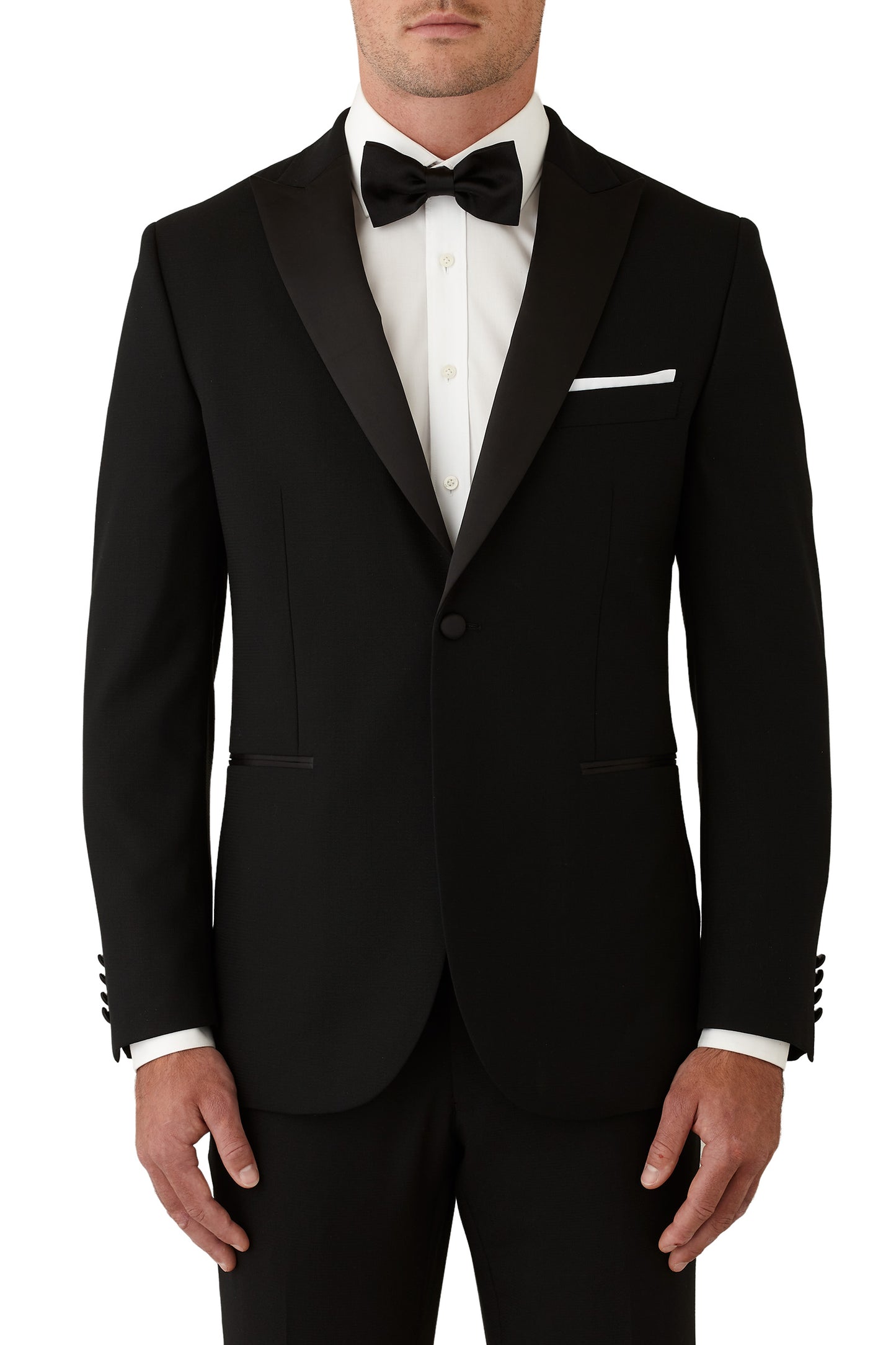 JOE BLACK CITADEL PEAK LAPEL SLIM FIT BLACK TUXEDO