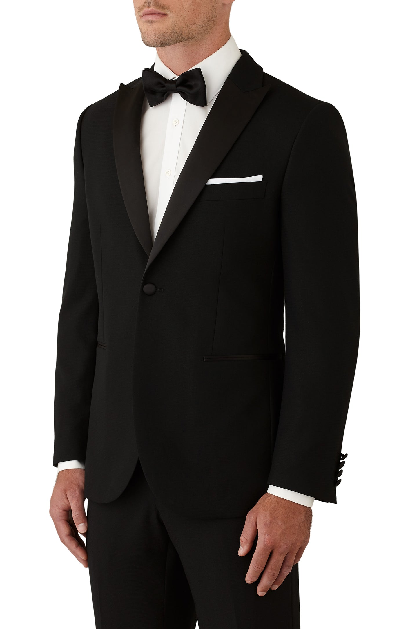 JOE BLACK CITADEL PEAK LAPEL SLIM FIT BLACK TUXEDO