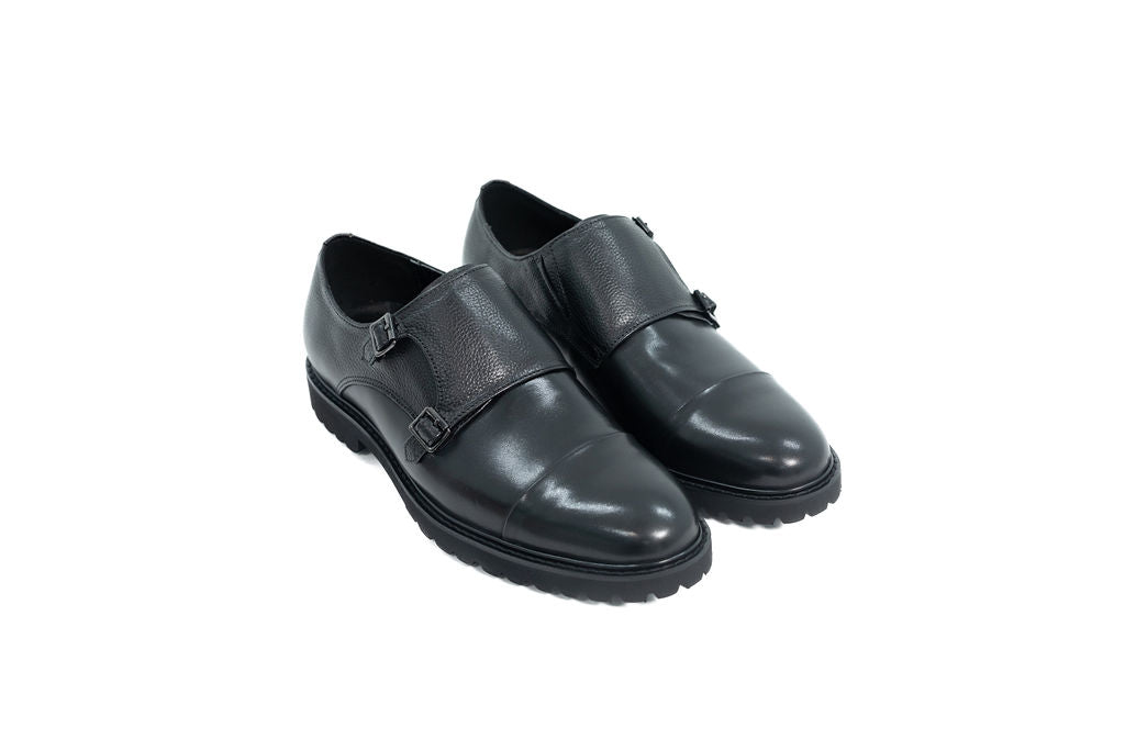 DIROTTA ITALIA BLACK DOUBLE MONK DERBY SHOES