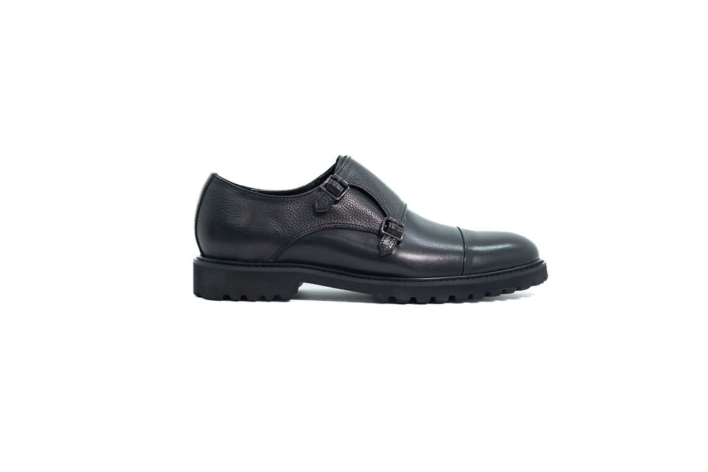 DIROTTA ITALIA BLACK DOUBLE MONK DERBY SHOES