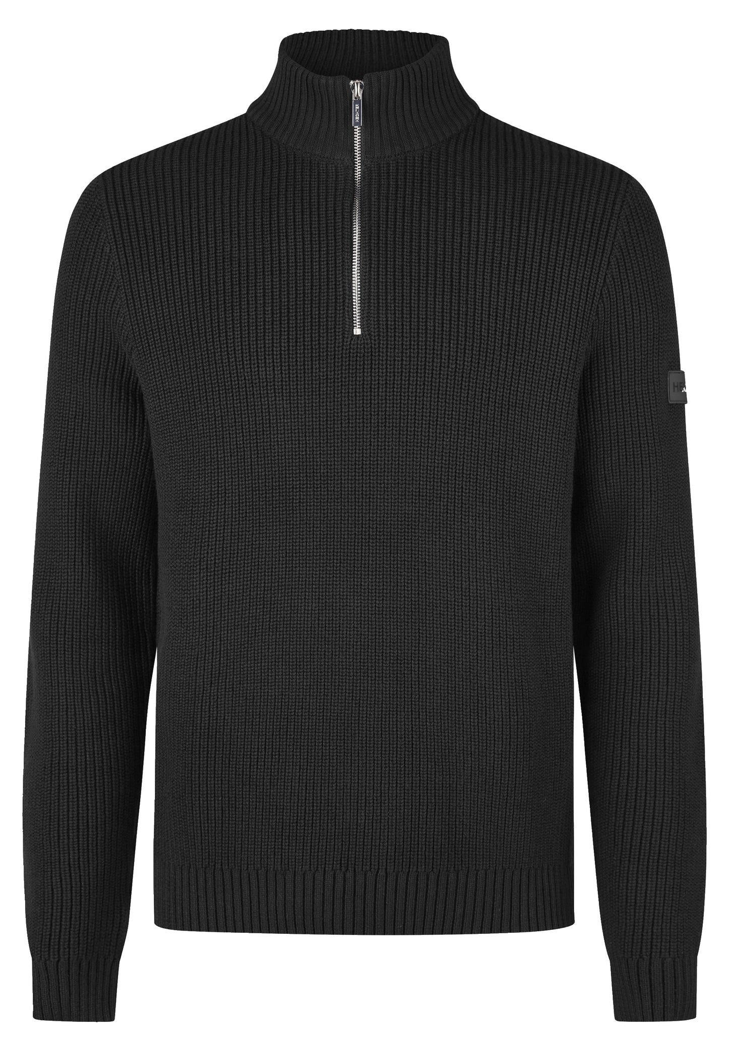 DANIEL HECHTER BLACK RIBBED QUARTER ZIP KNIT JUMPER